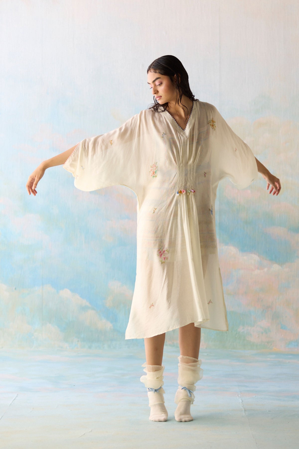 Cloud Embroidered Kaftan Dress