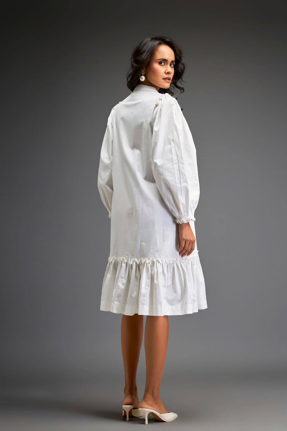 White Voluminous Sleeve Dress