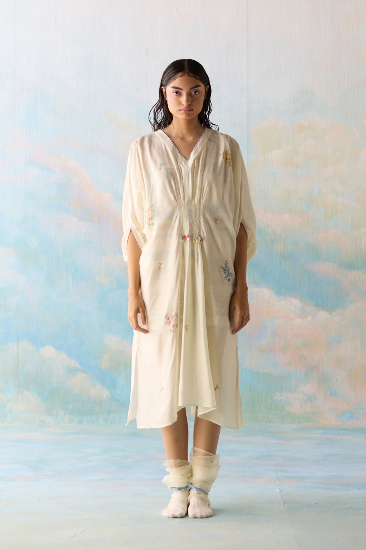 Cloud Embroidered Kaftan Dress