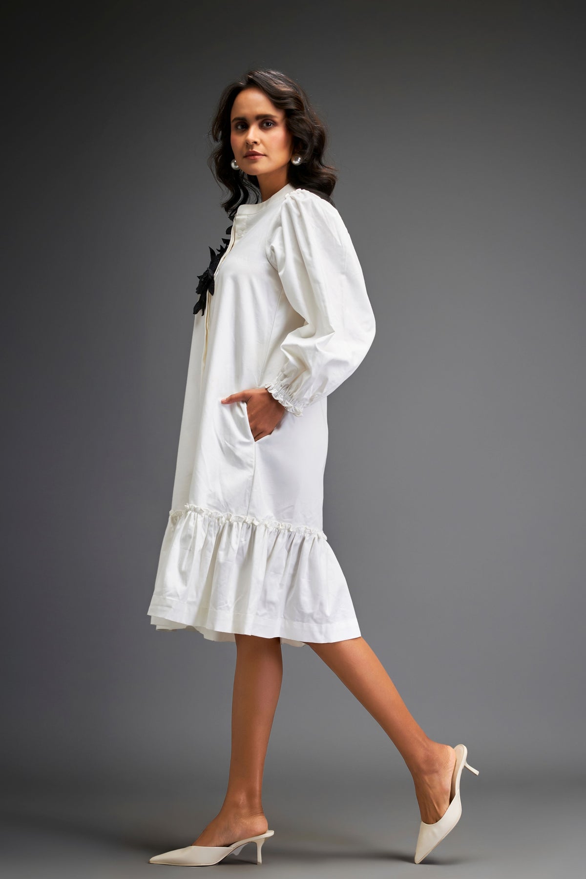 White Voluminous Sleeve Dress