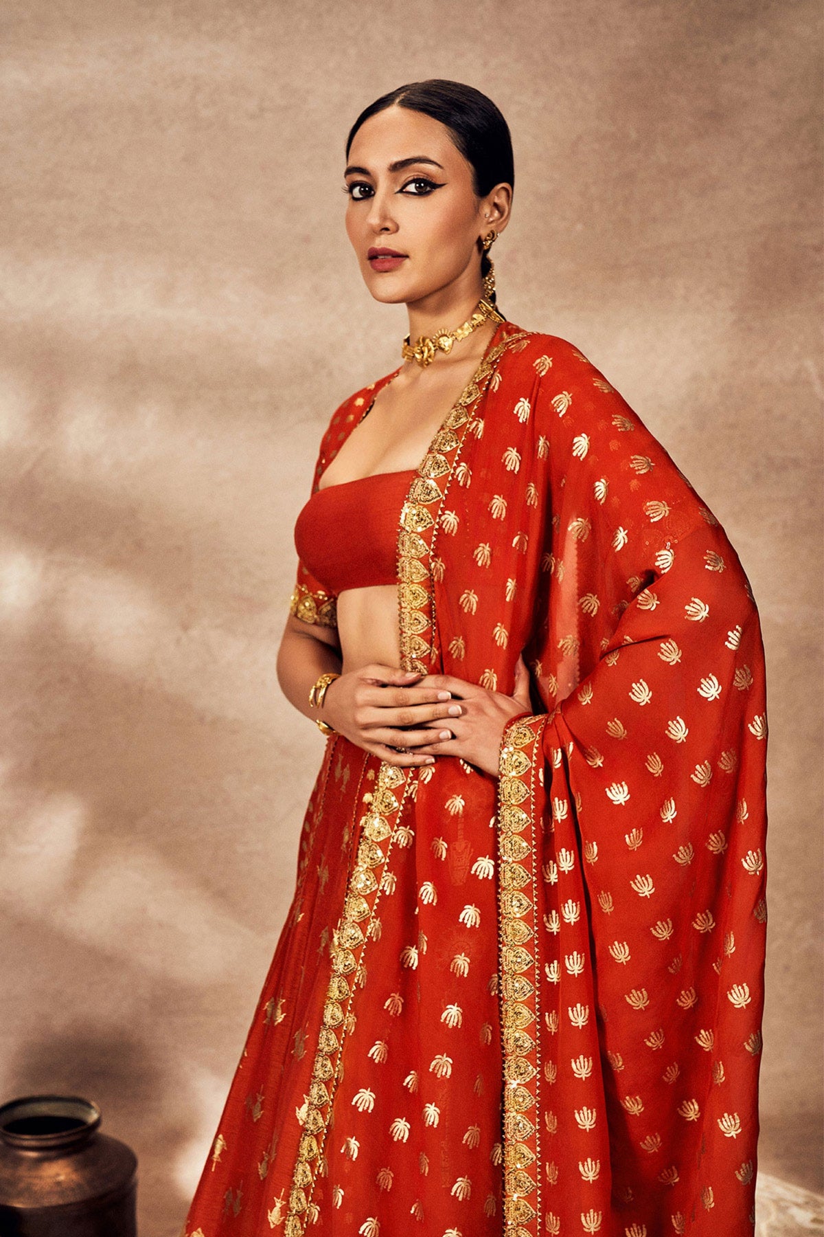 Rust Foil Lehenga Set