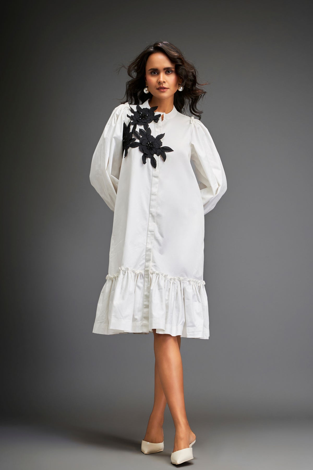 White Voluminous Sleeve Dress