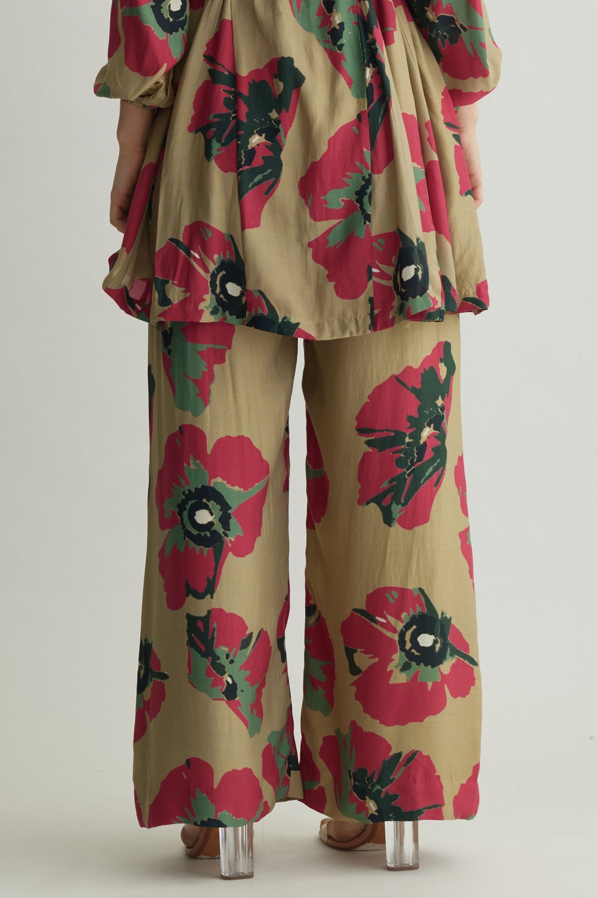 Beige Green Floral Pants