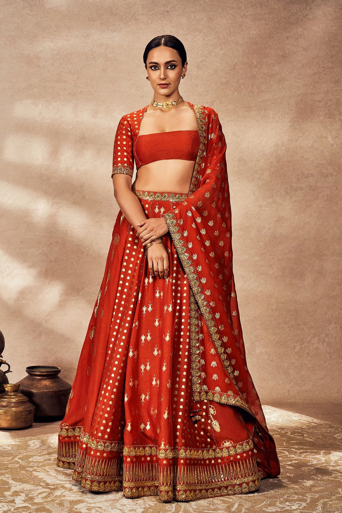 Rust Foil Lehenga Set