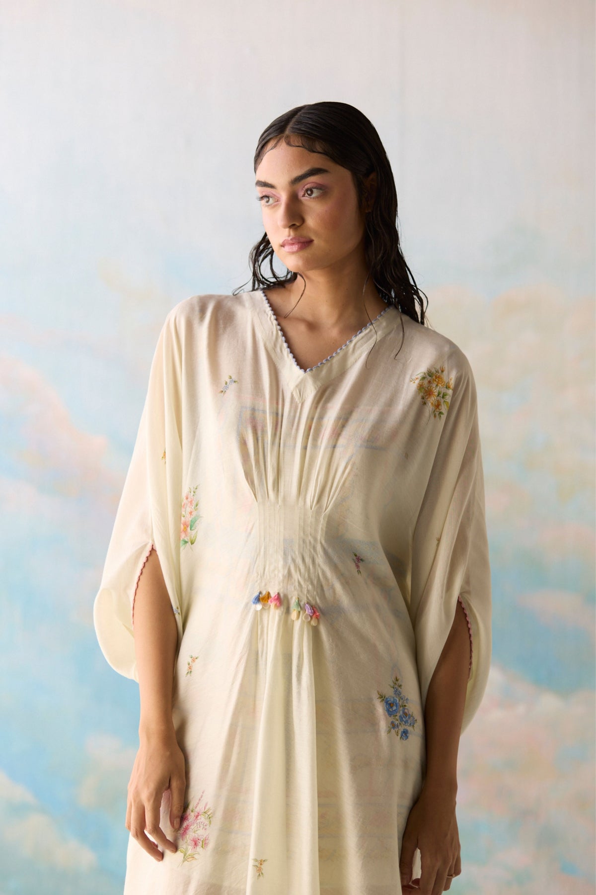 Cloud Embroidered Kaftan Dress