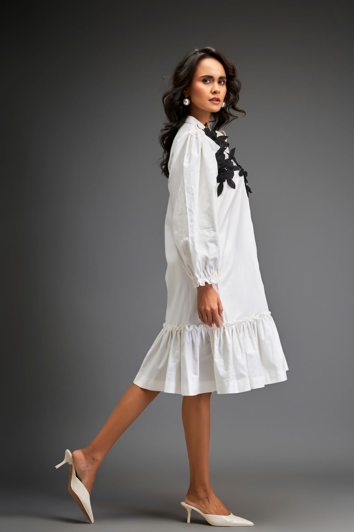 White Voluminous Sleeve Dress