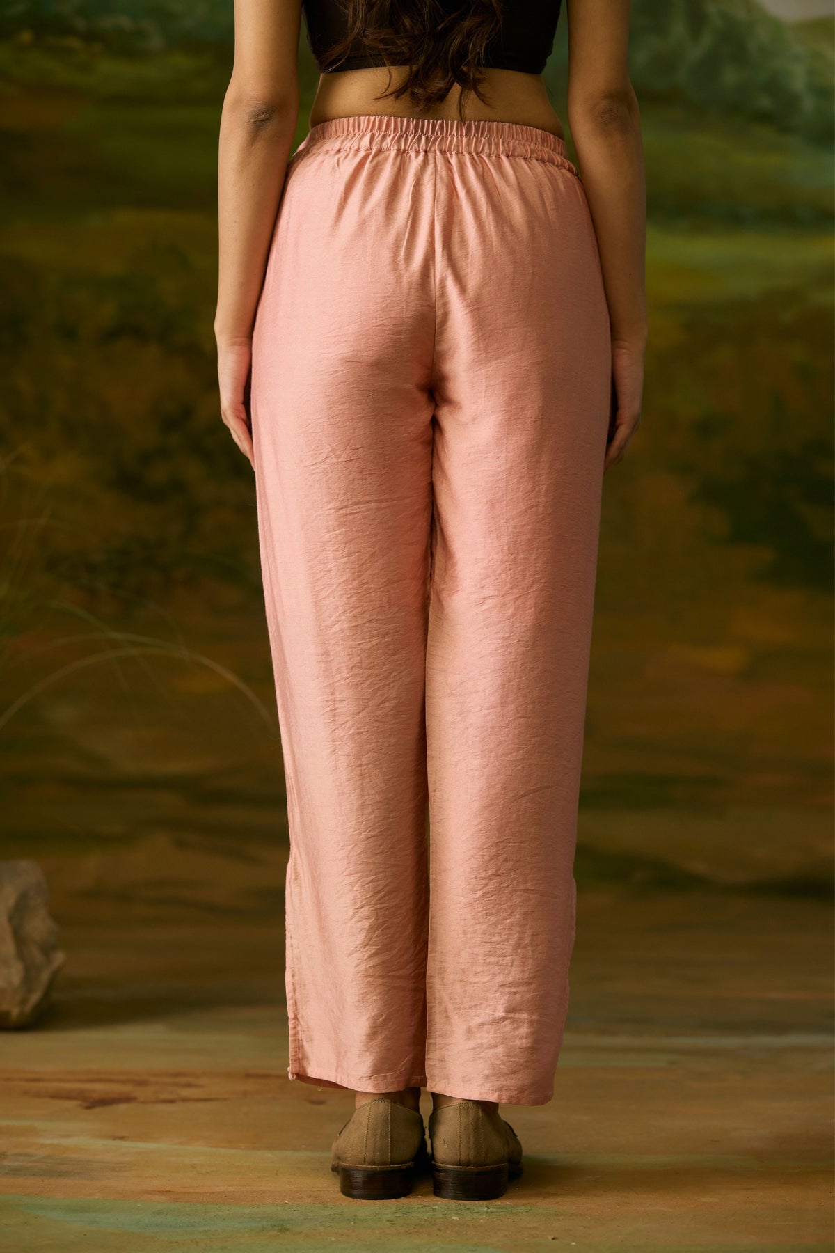 Coral Peach Straight Silhouette Pants