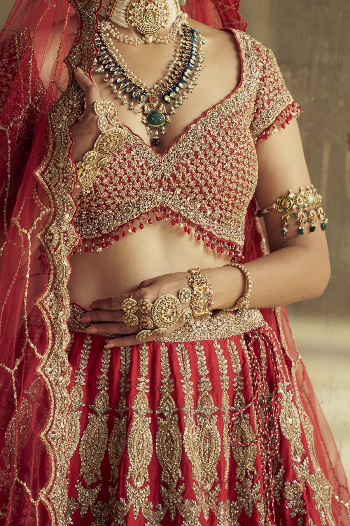 Rose Red Embroidered Lehenga Choli Set