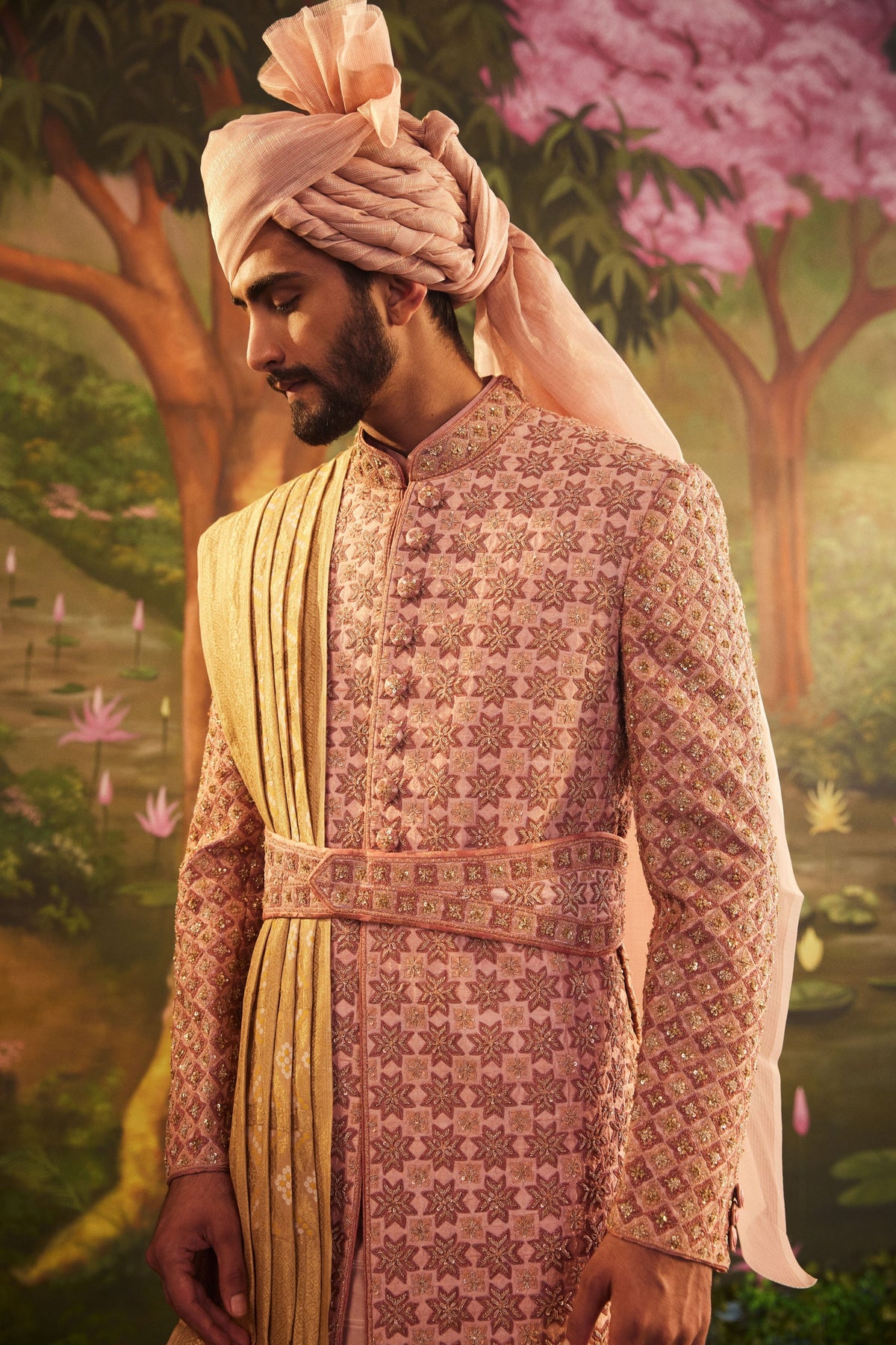 Pink Raw Silk Sherwani