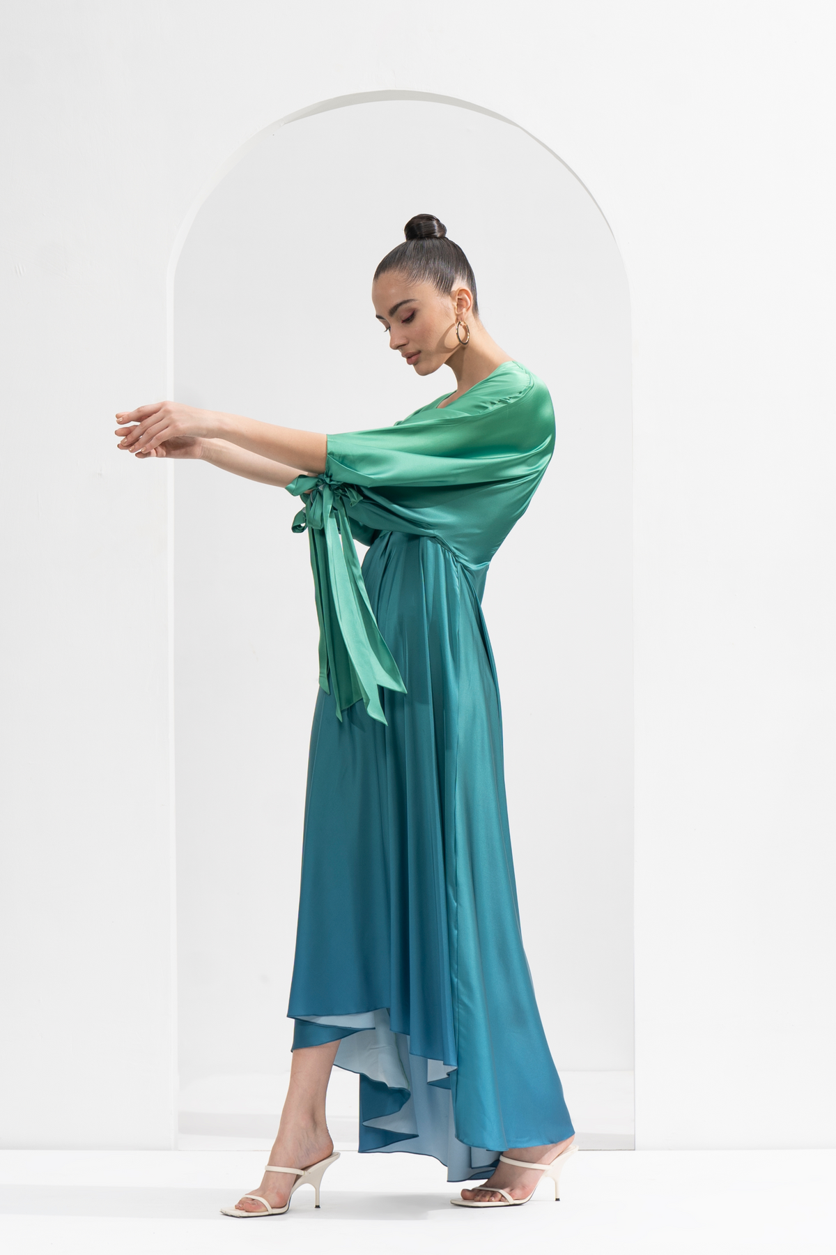 Ombre Printed Lustrous Satin Dress