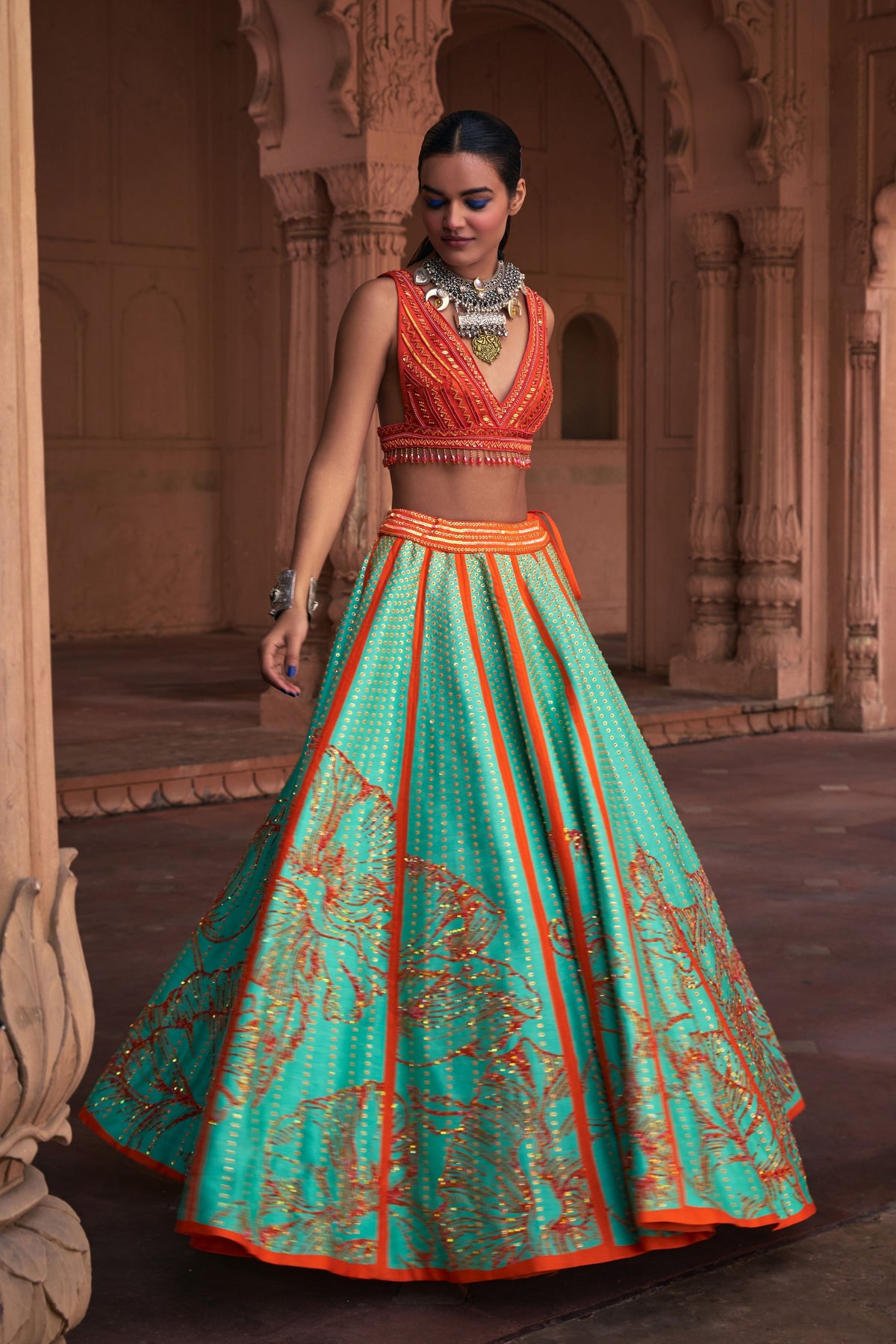 Coral Lines Lehenga Set