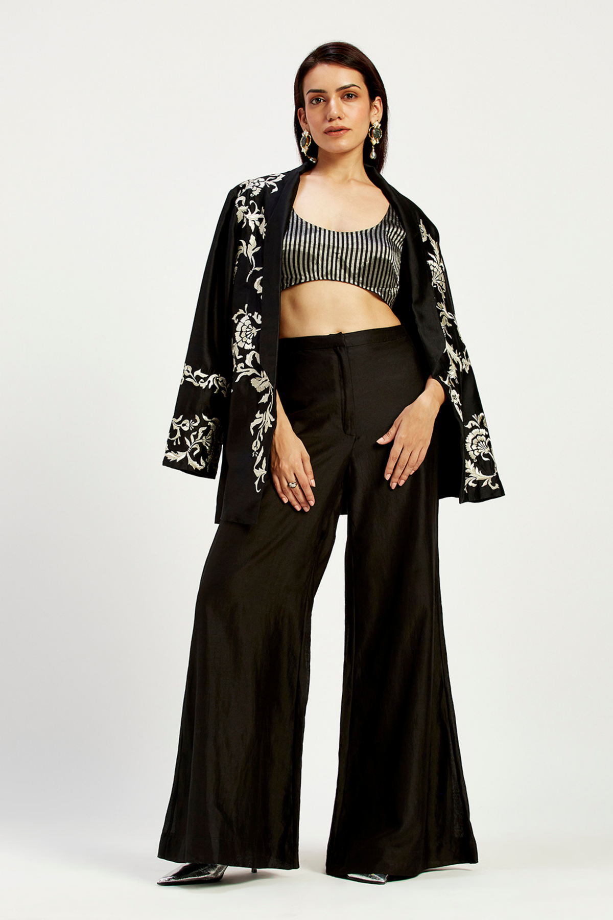 Ebony Embroidered Jacket And Pant Set