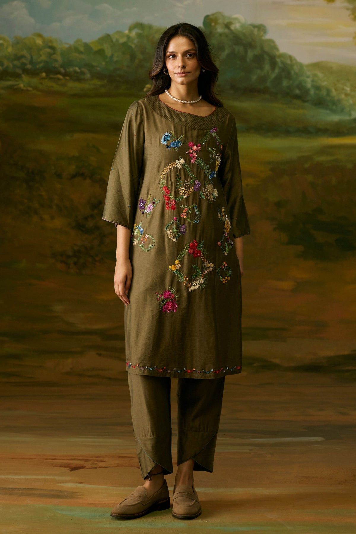 Dusty Grey Floral Kurta