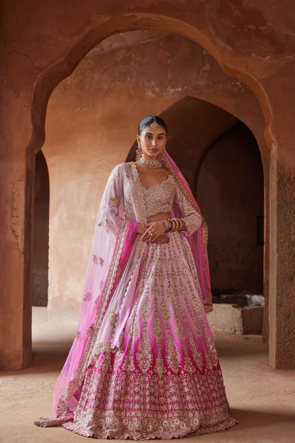 Fuschia Pink Ombre Dyed Lehenga Set