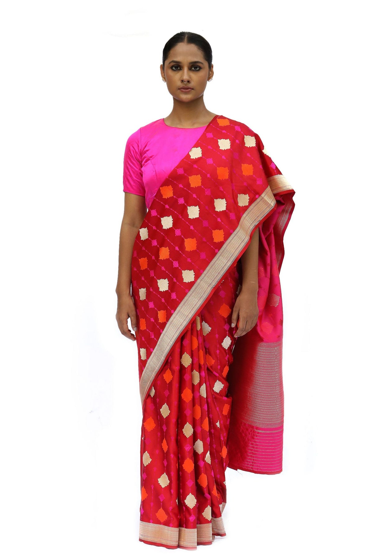 Red Katan Resham Saree