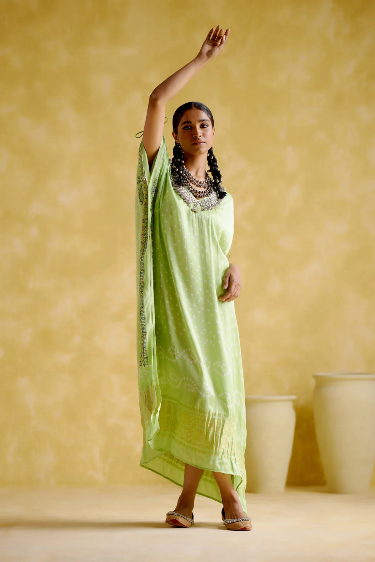 Anuradha Kalamkari Neon Kaftan