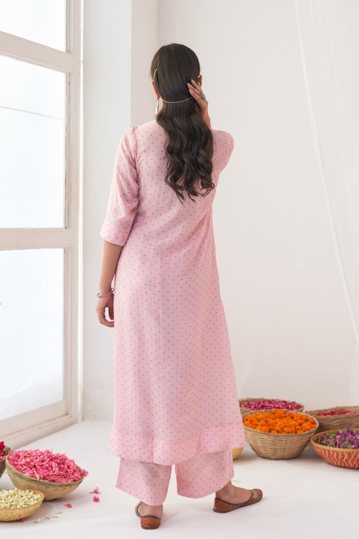 Powder Pink Cotton Kurta Set