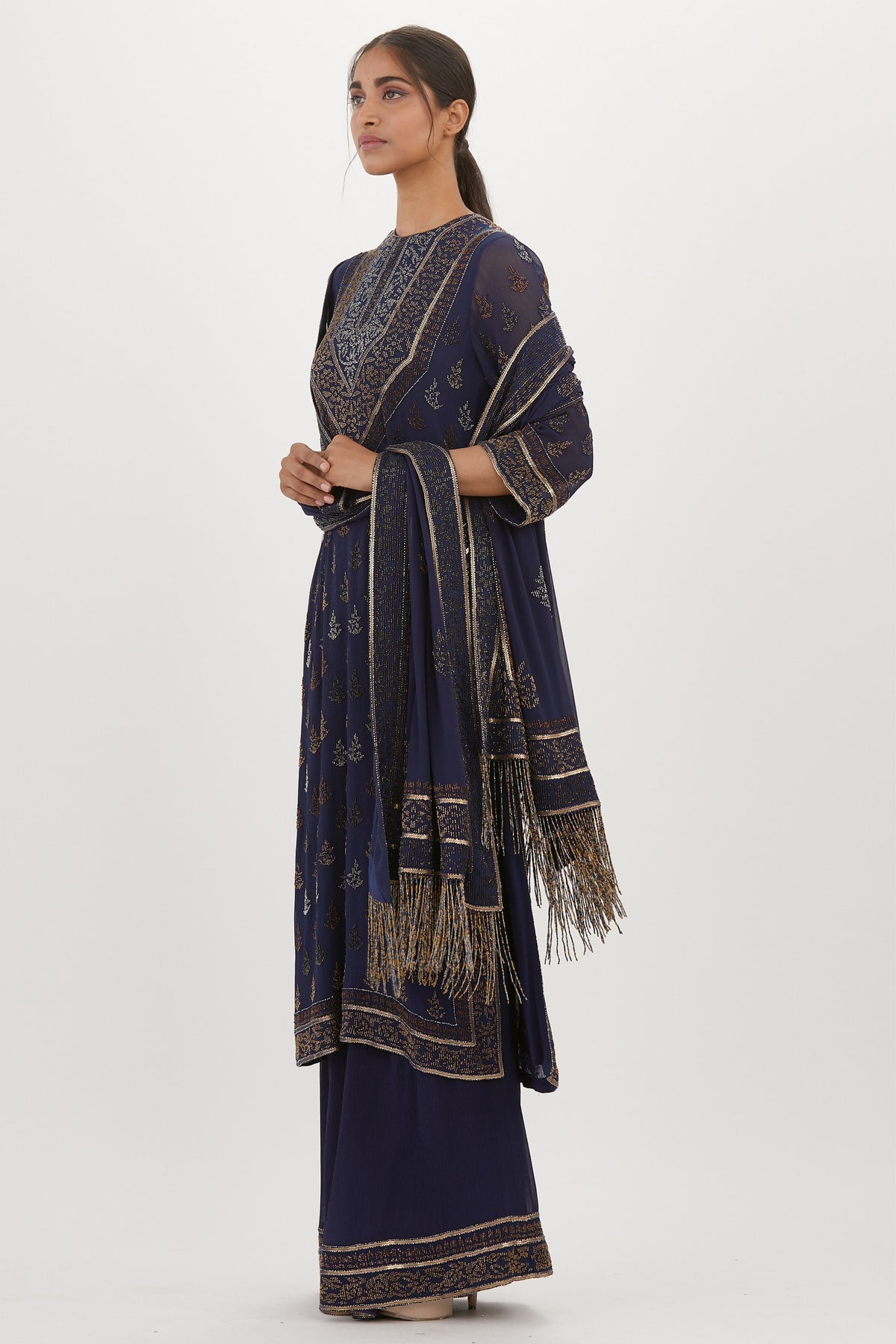 Navy Cutdana Kurta Set