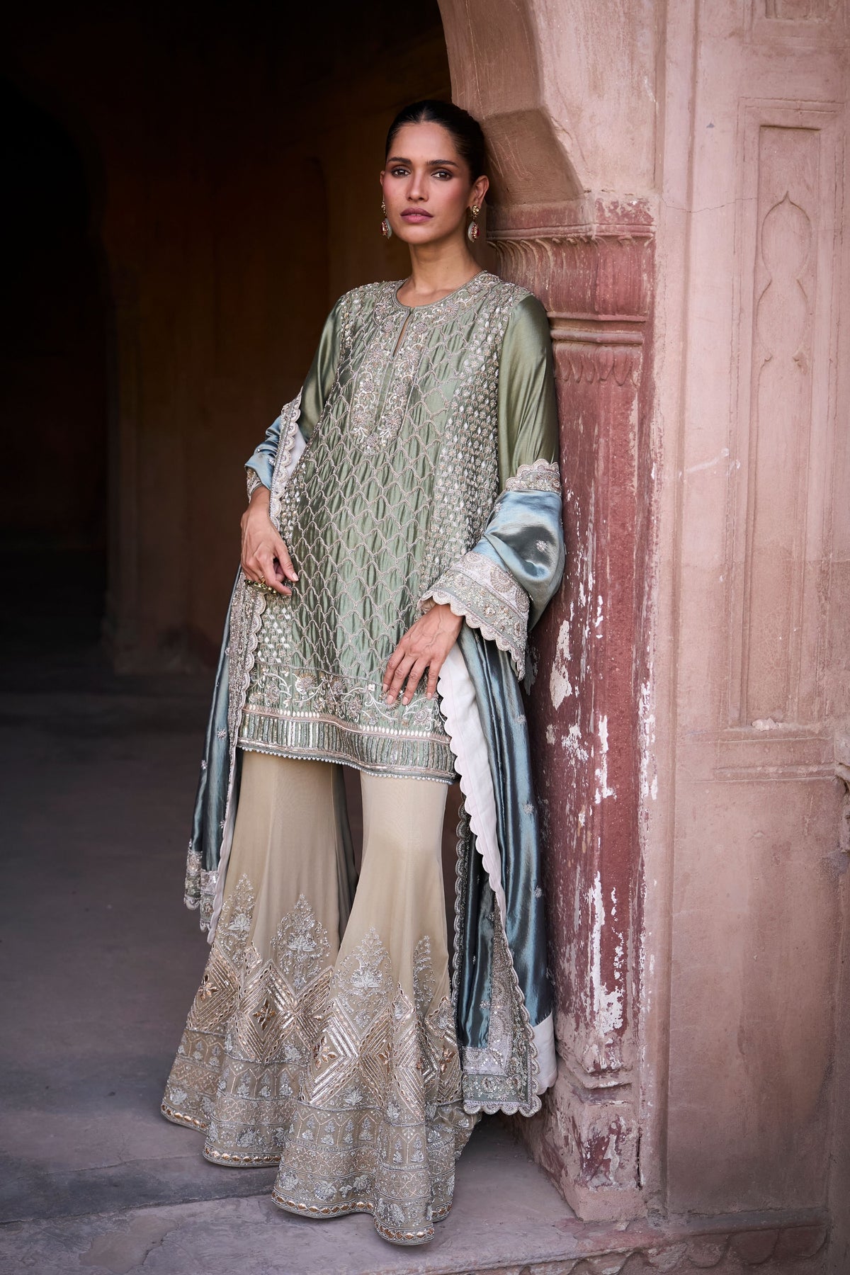 Embroidered Mint Green Kurta Set