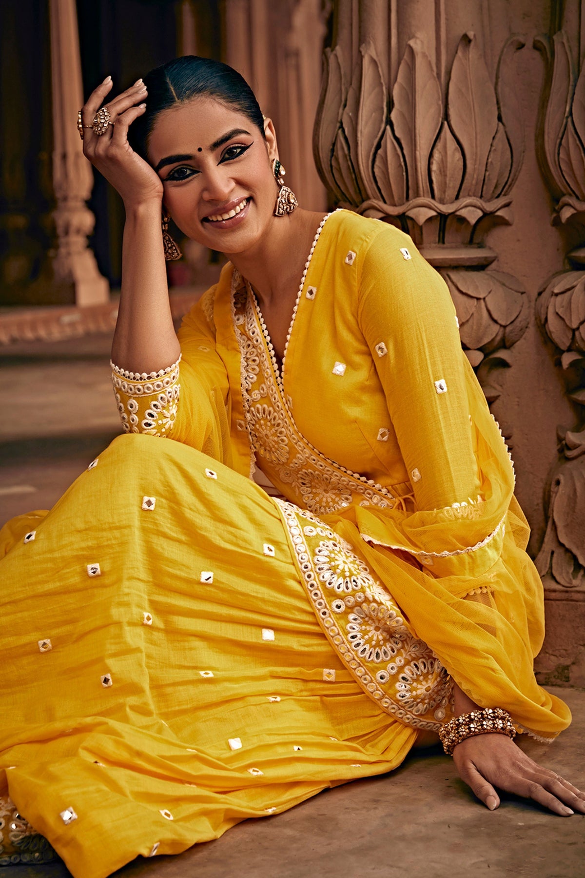 Yellow Circle Sharara Set