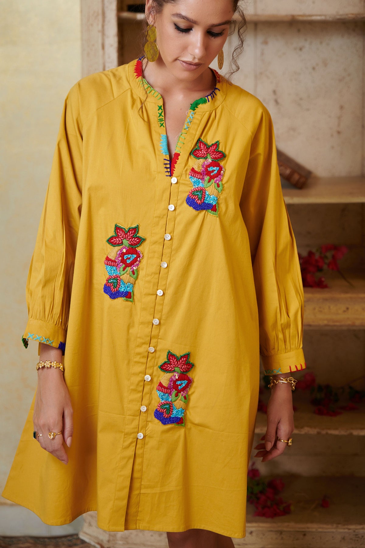 Poplin Mustard Shirt Dress