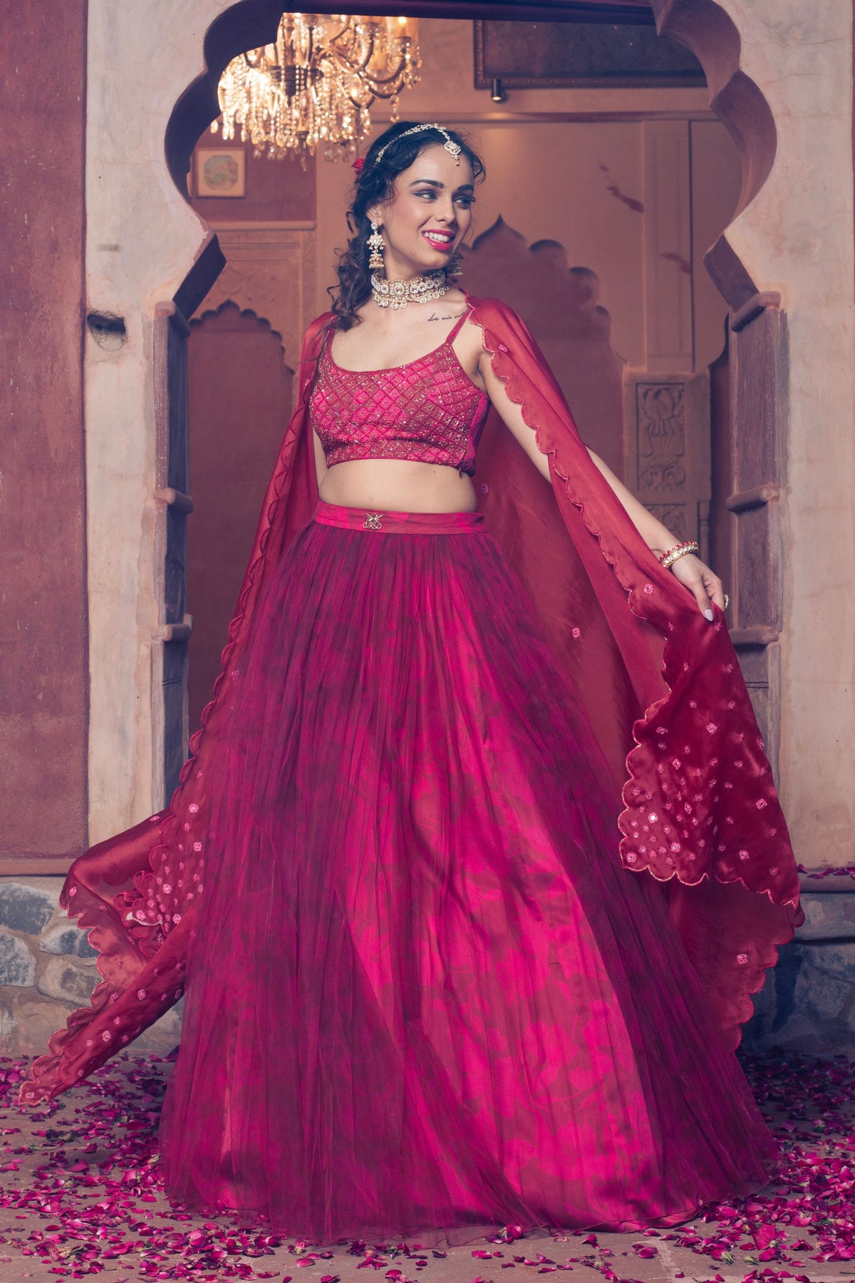 Maroon Embroidered Lehenga Set