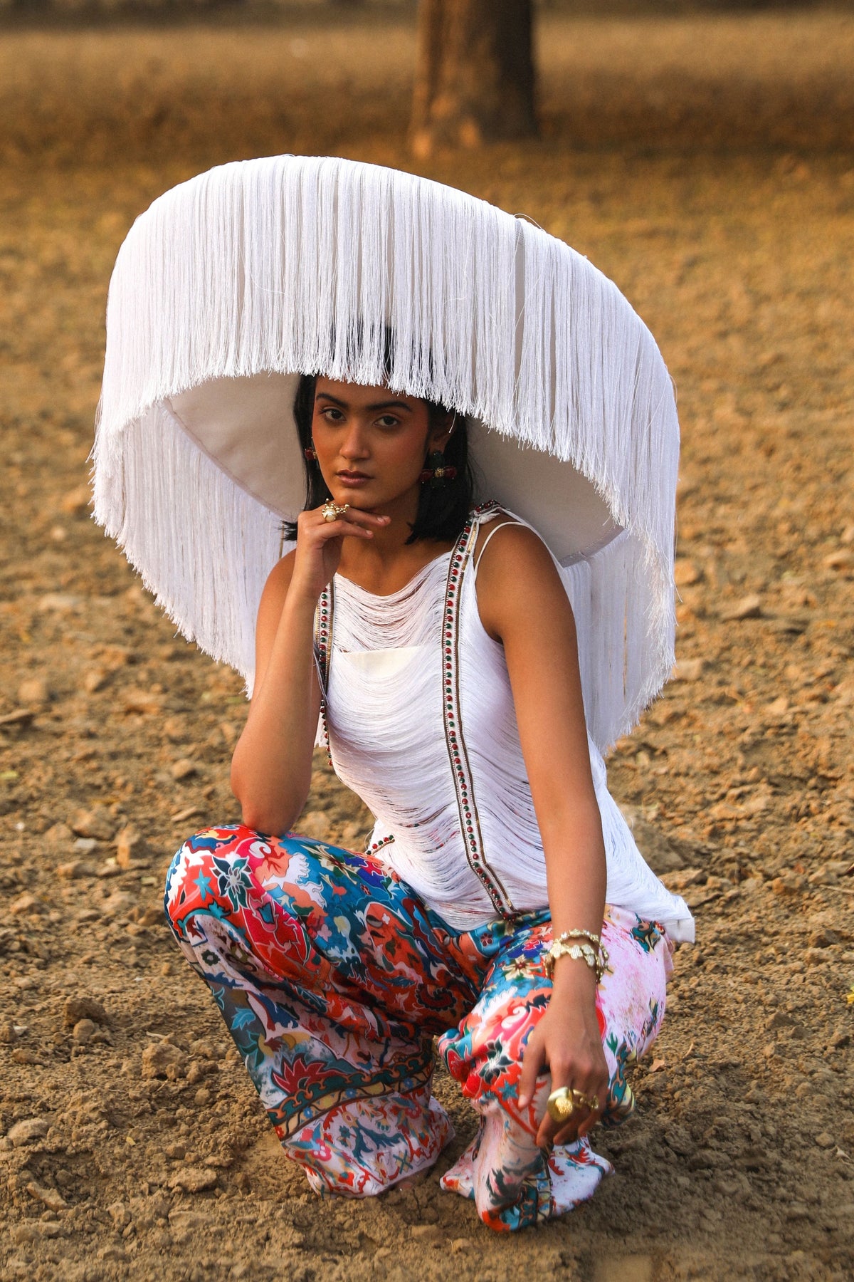 Ivory Pants With Fringe Top