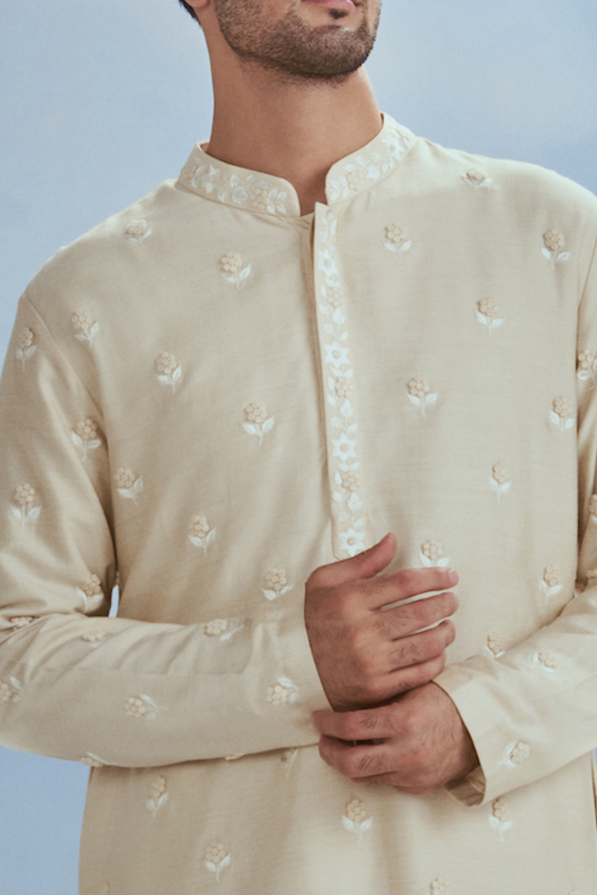 Cream Nawab Boota Kurta Set