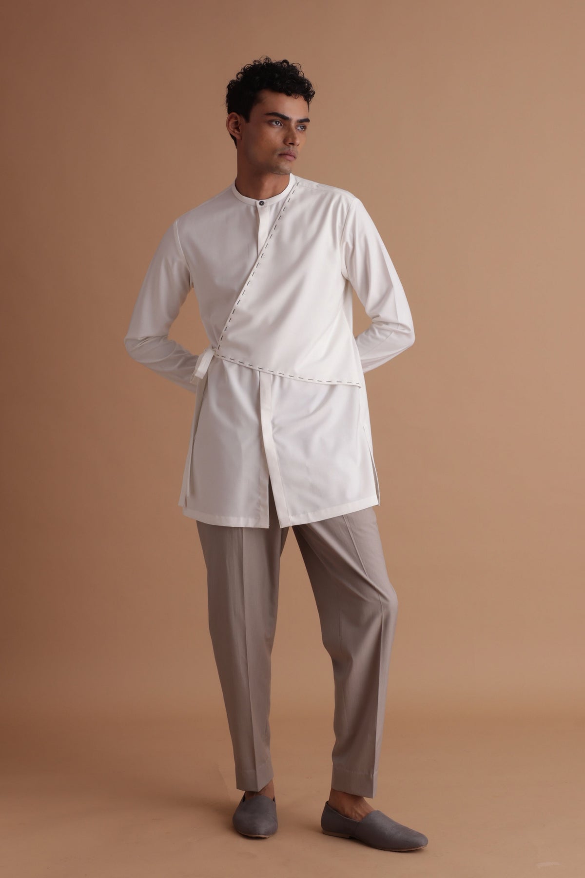 White Tie up Kurta Set