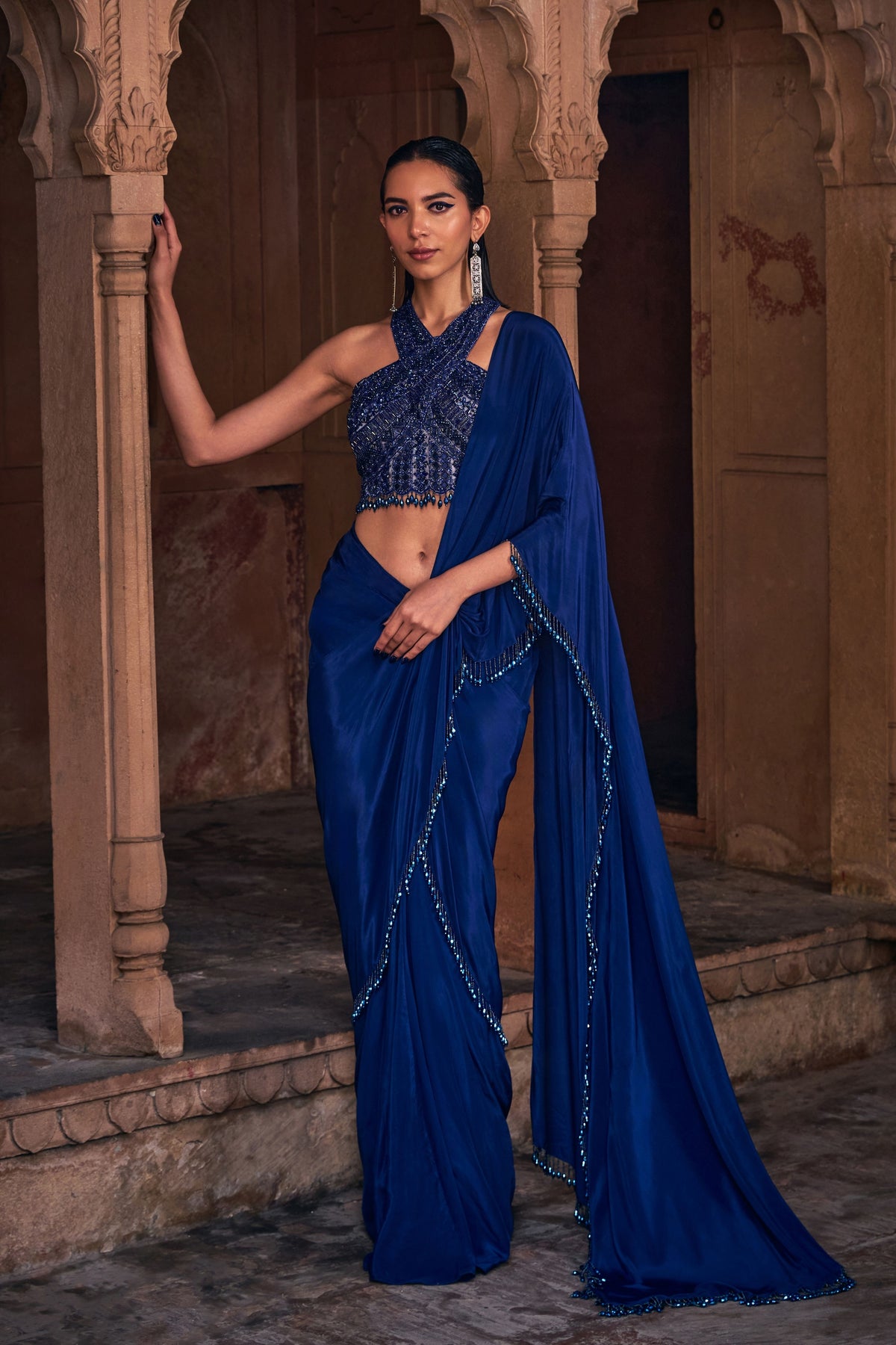 Dark Blue Saree Set