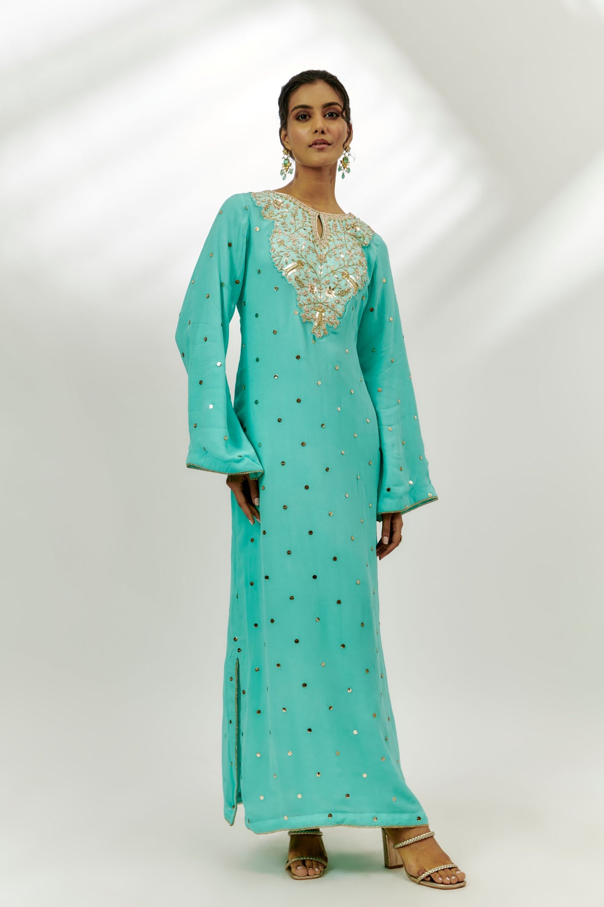 Cyan Blue Embroidered Kaftan Dress