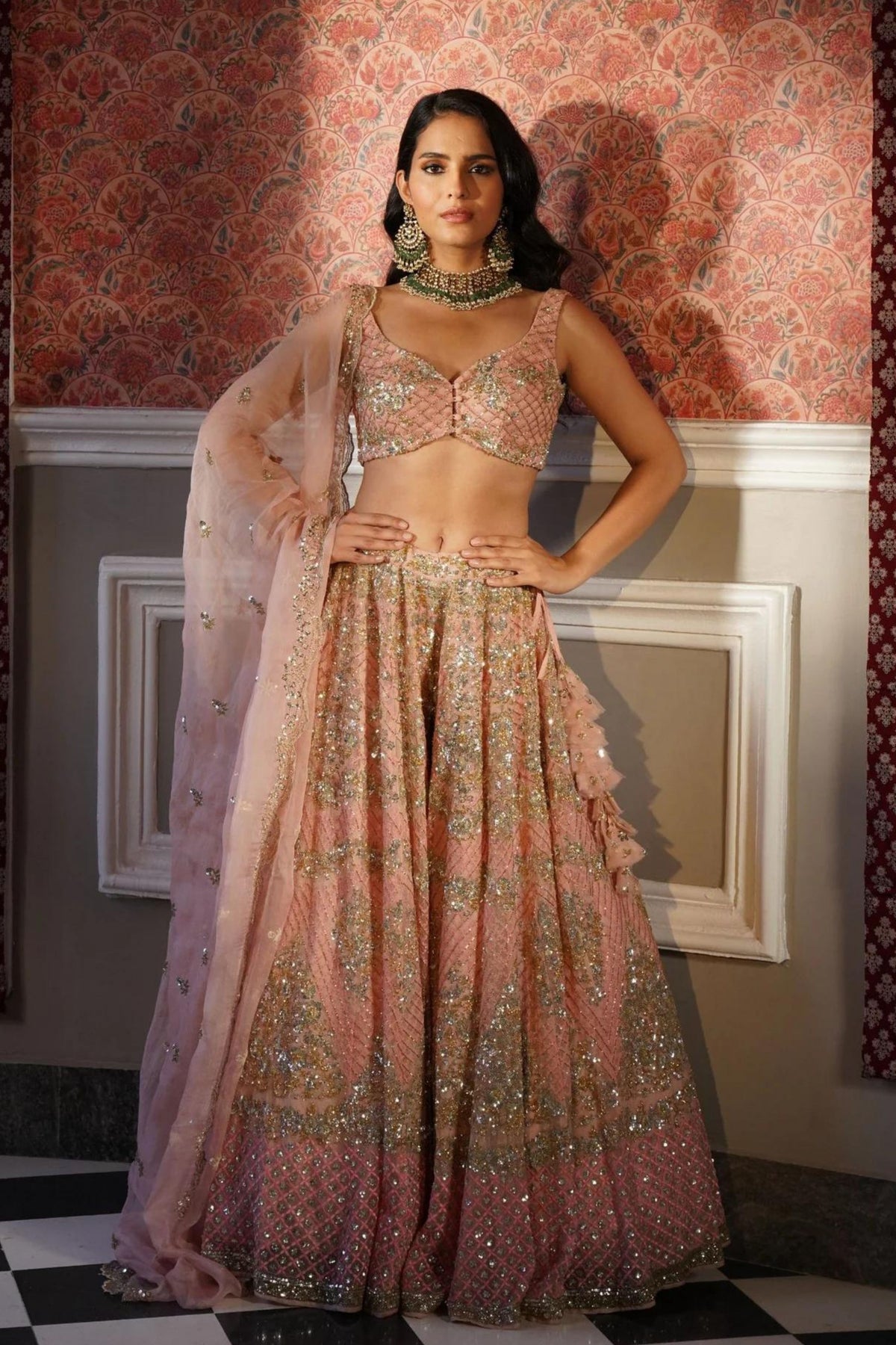 Peach Pink Lehenga Set