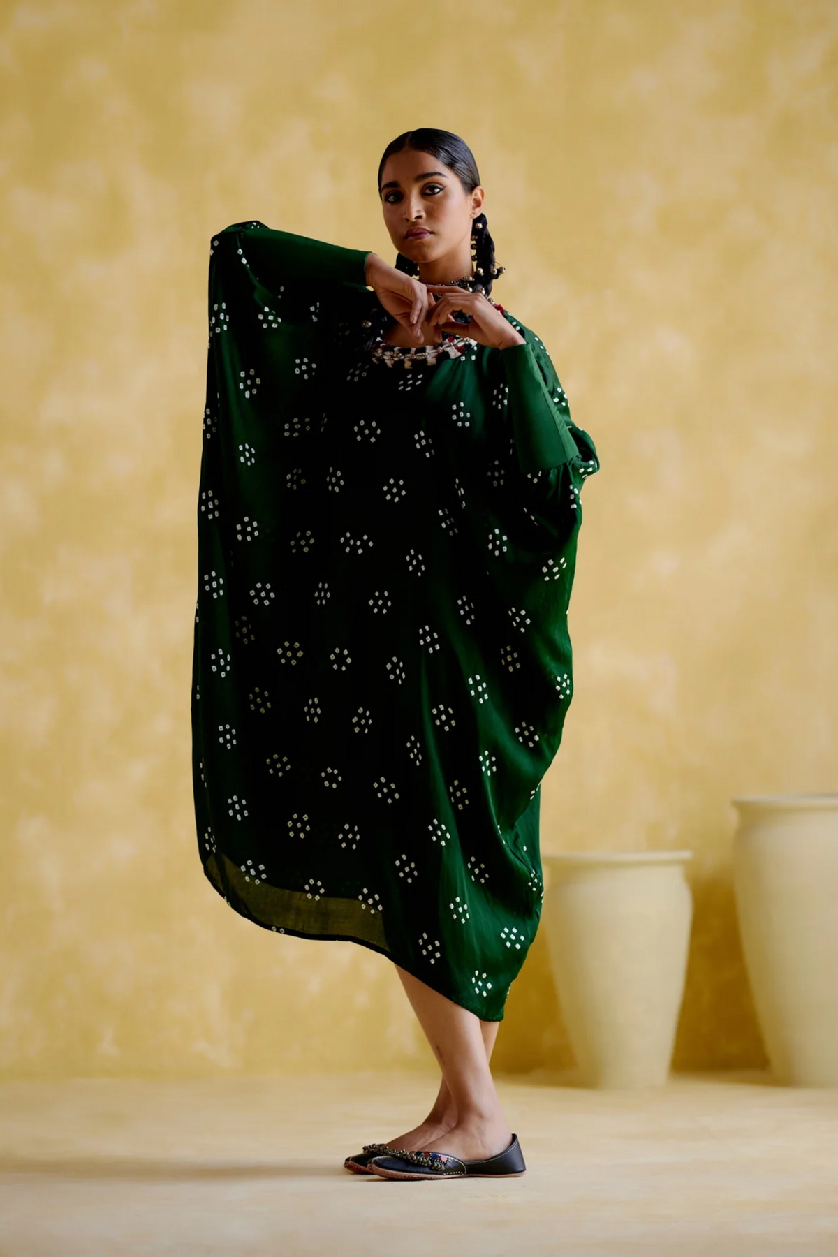 Annapoorna Green Bandhini Kaftan