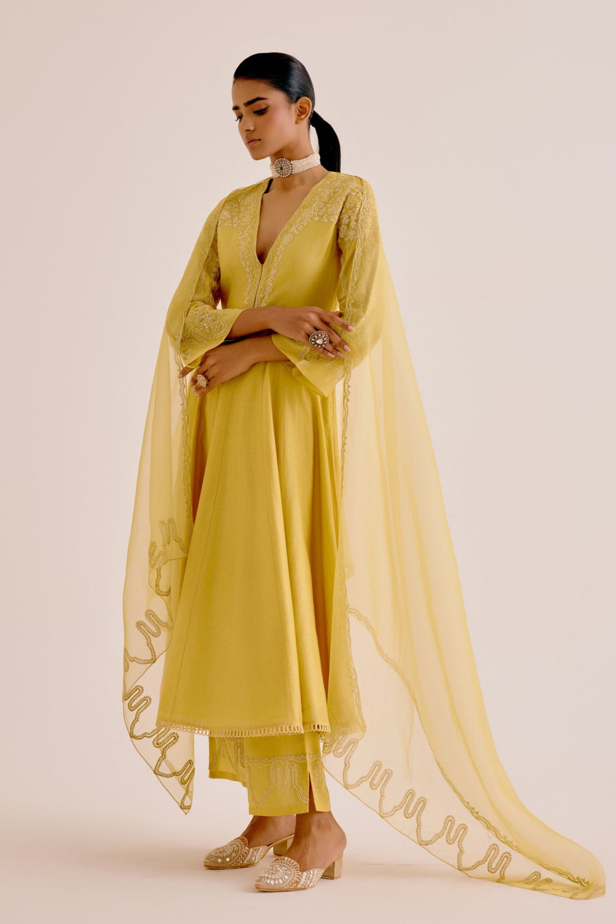 Yellow Embroidered Anarkali Set