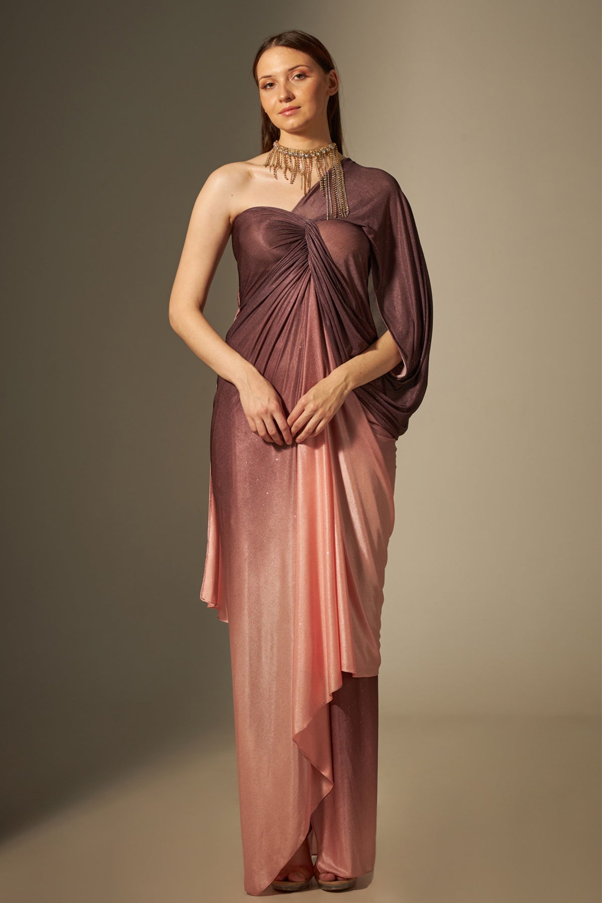 Wine Shaded Off-shoulder Gown