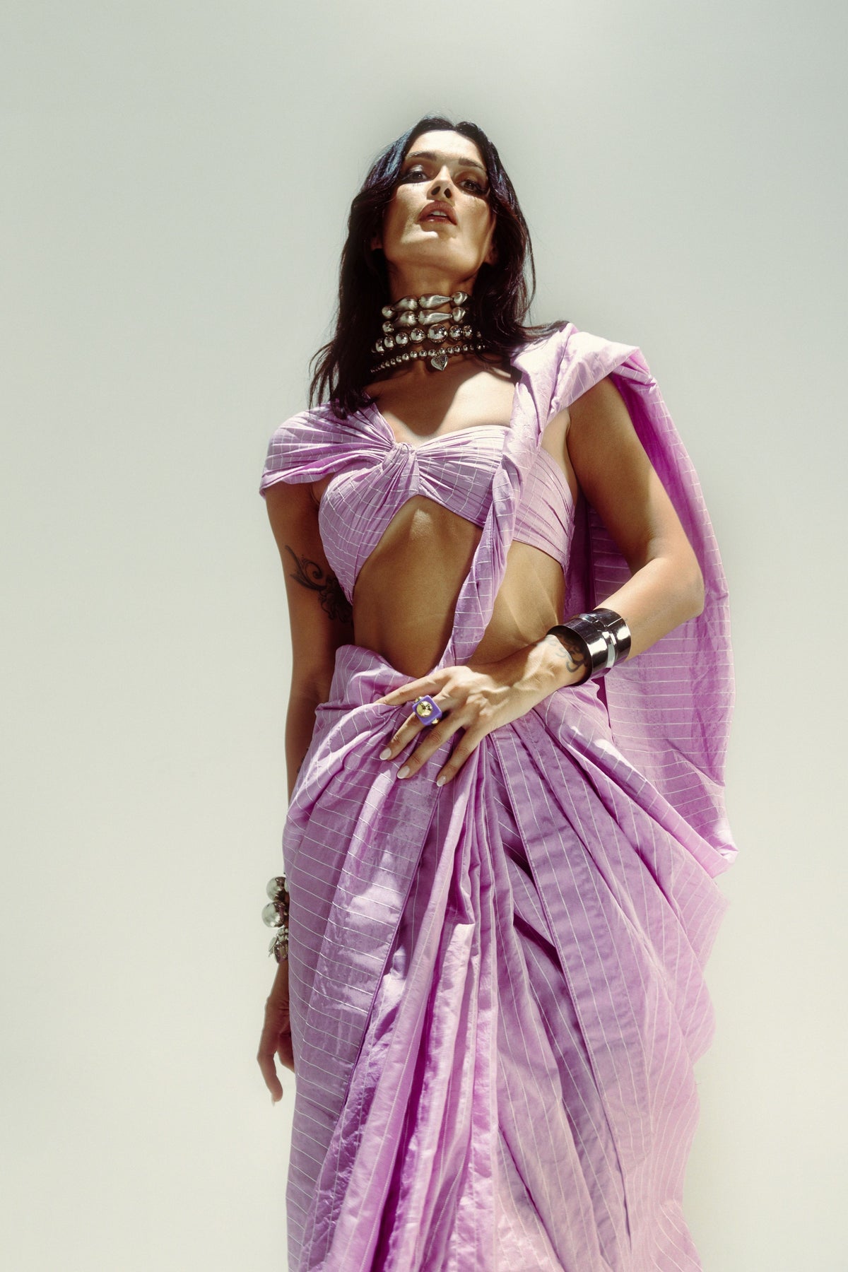 Lilac Pinstripe Saree