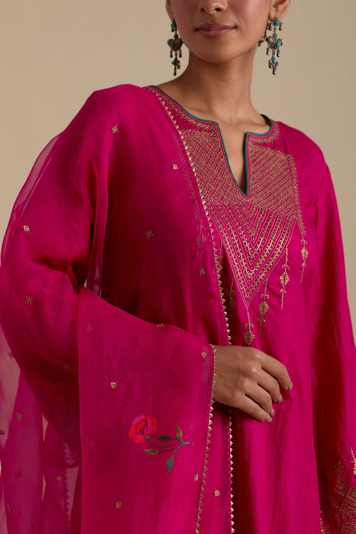 Fuchsia A-line Kurta Set