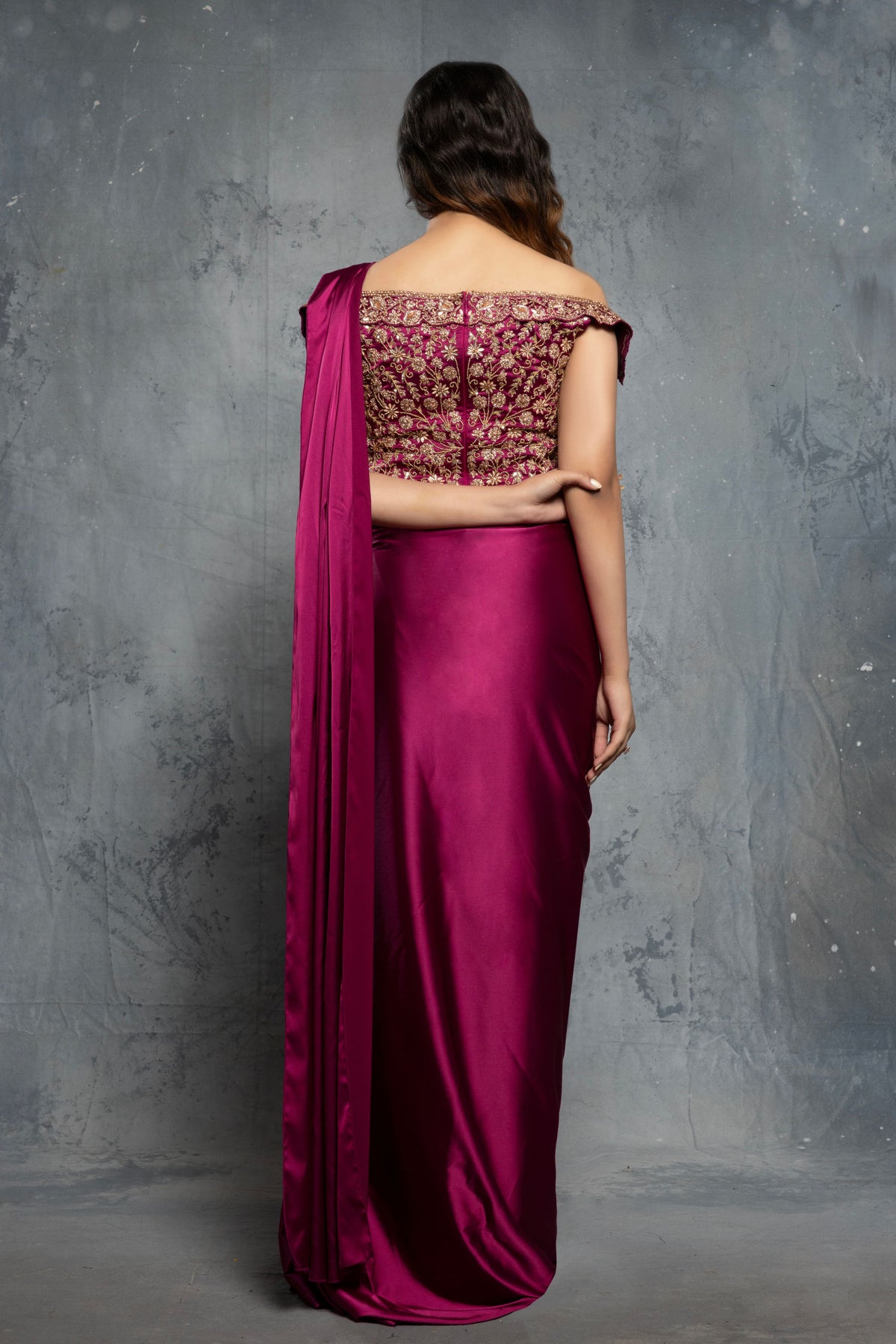 Burgundy Charmuse Saree Gown