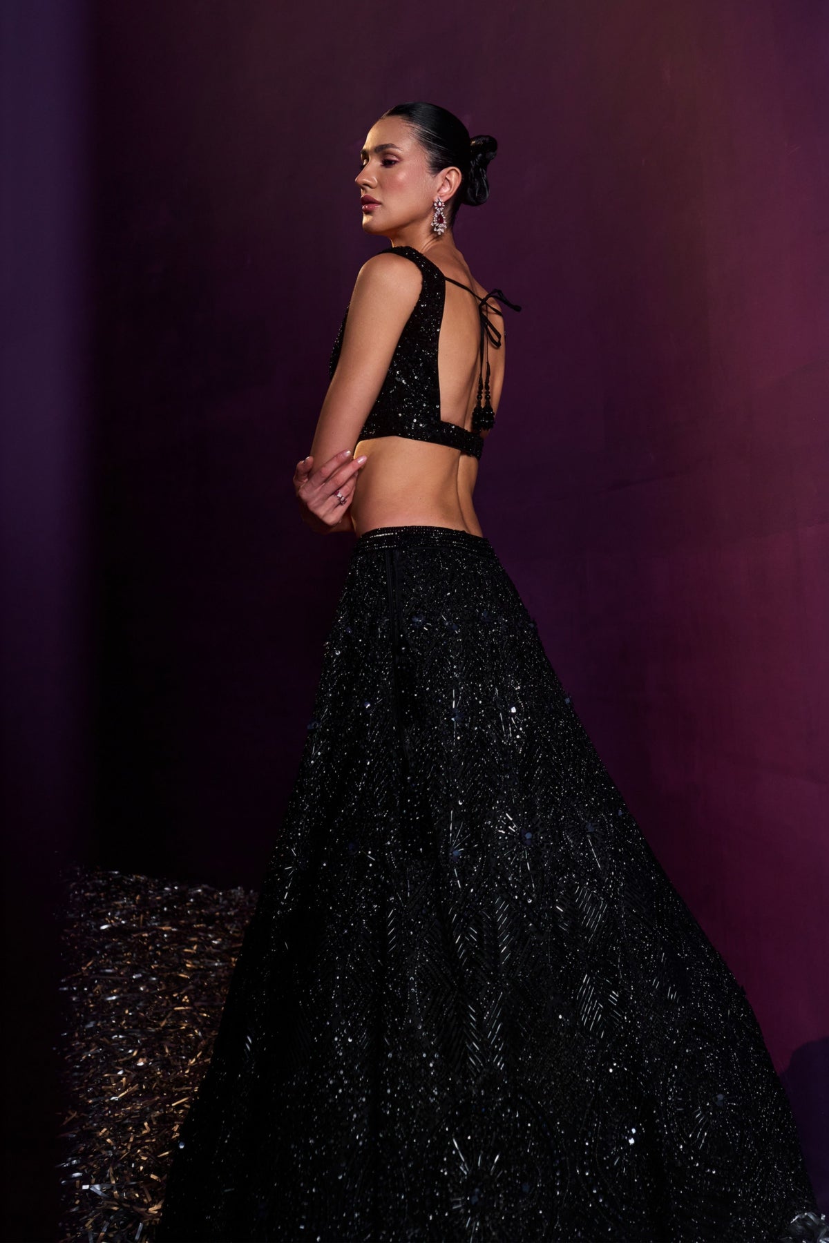 Black Net Embroired Lehenga Set