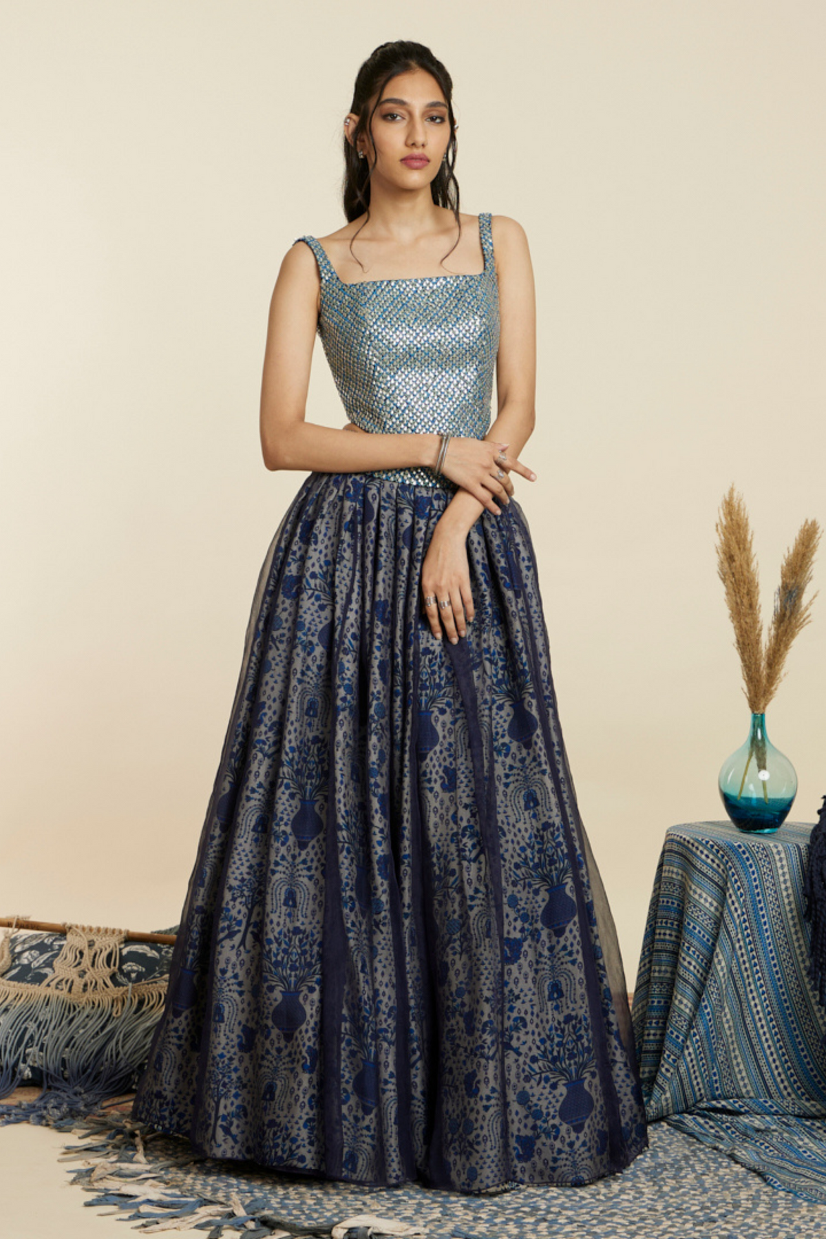 Blue Organza Lehenga Set