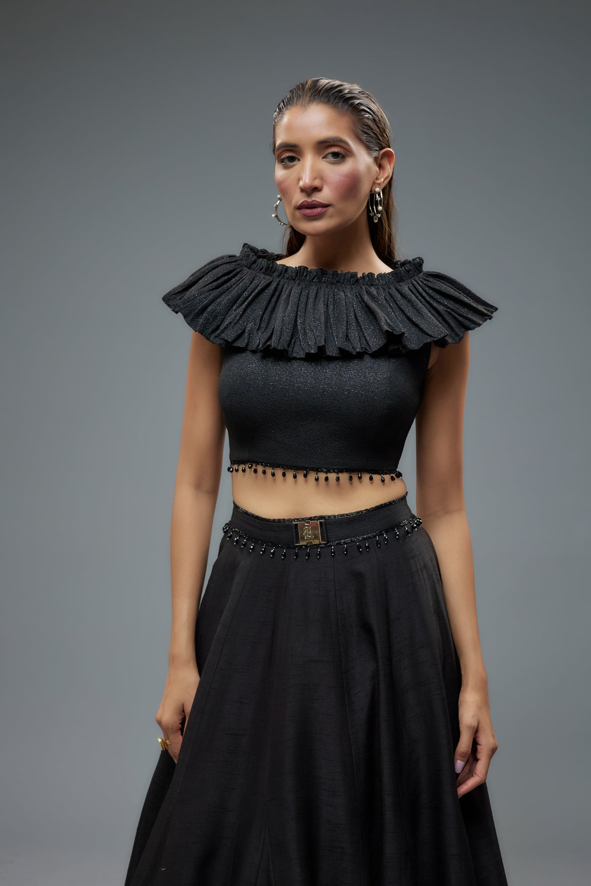 Black Ruffle Blouse and Lehenga