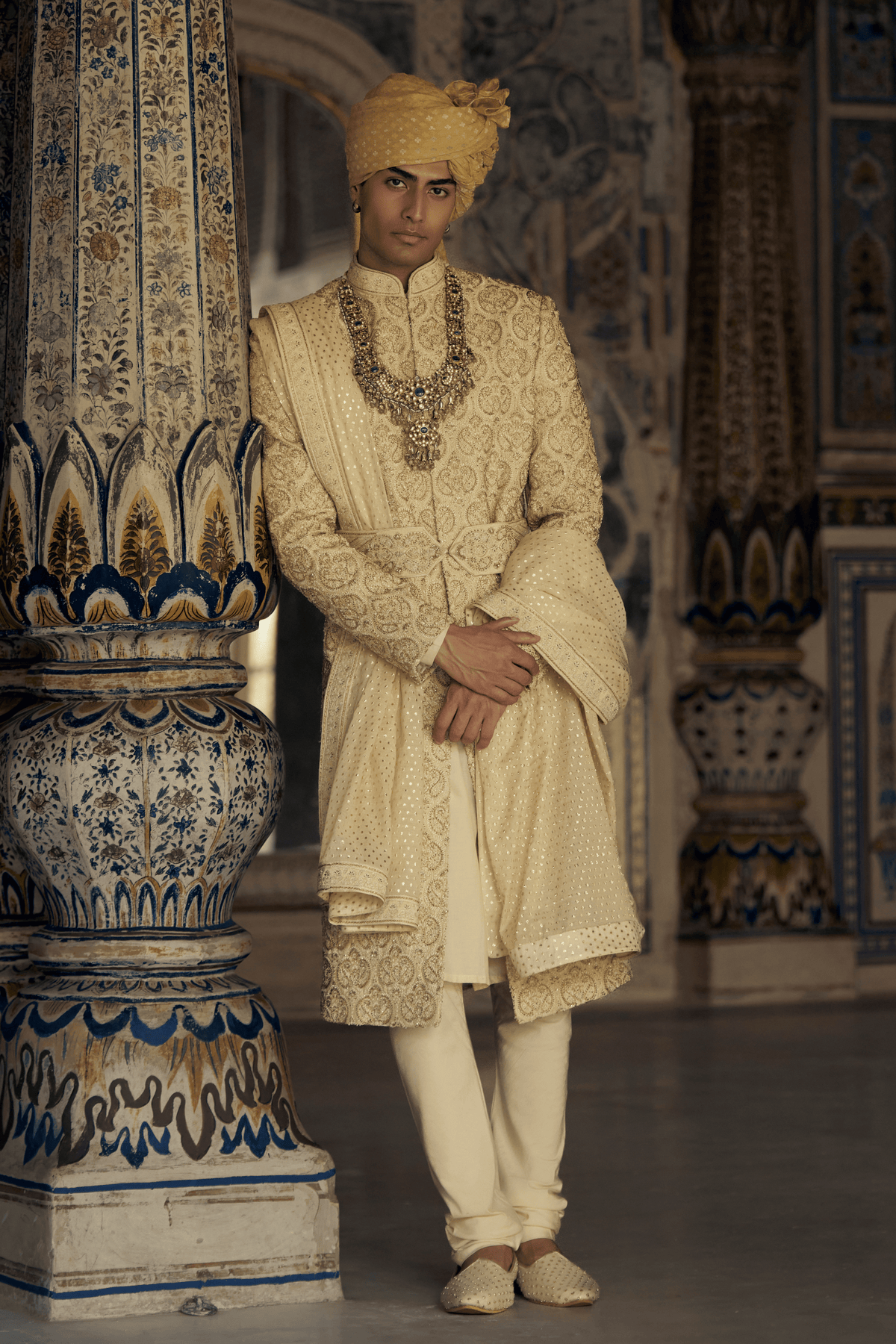 Gold Raw Silk Sherwani Set