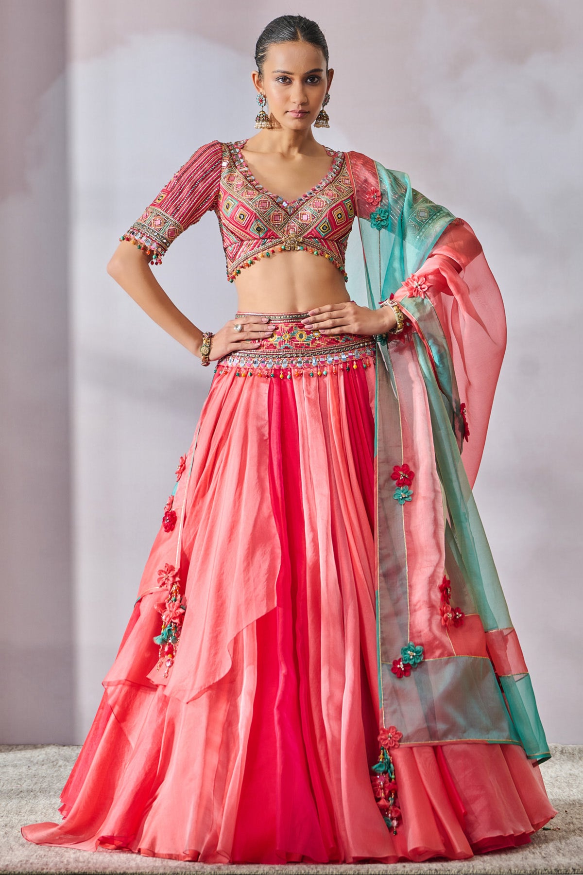 Layered Lehenga With Blouse And Dupatta