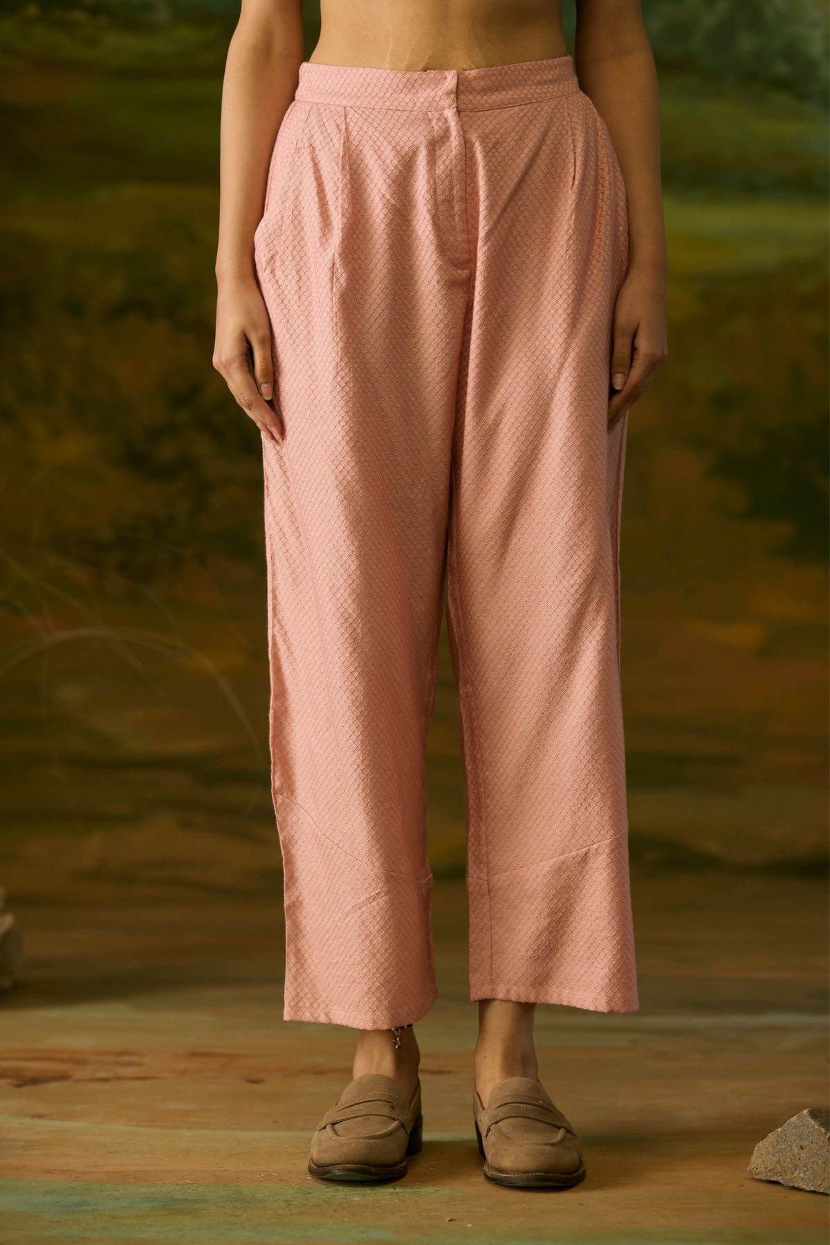 Coral Peach Textured Pants