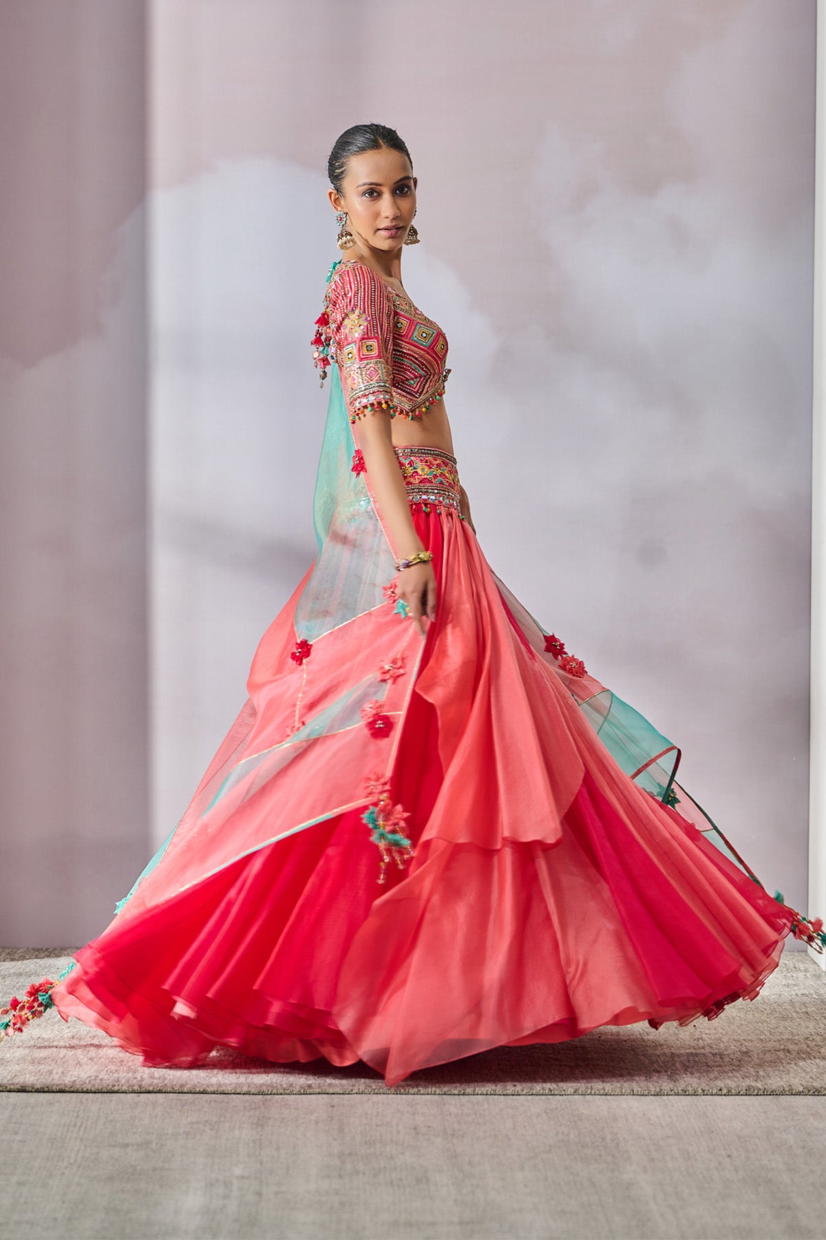 Layered Lehenga With Blouse And Dupatta