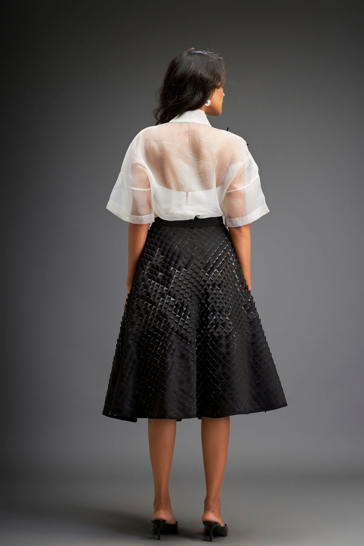 Black Sheer Blouse With 3d-skirt