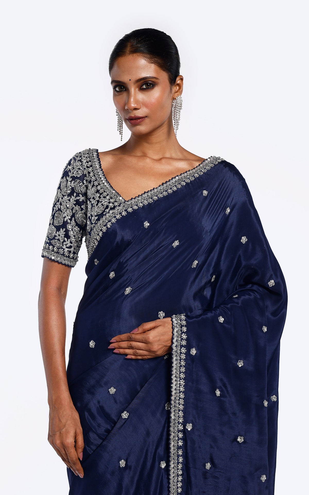 Midnight floral embellished saree