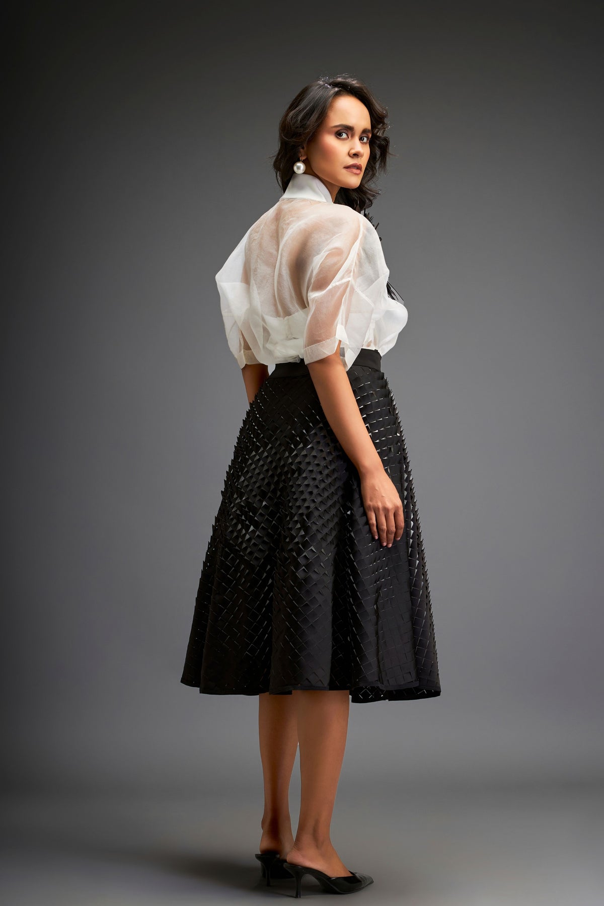 Black Sheer Blouse With 3d-skirt