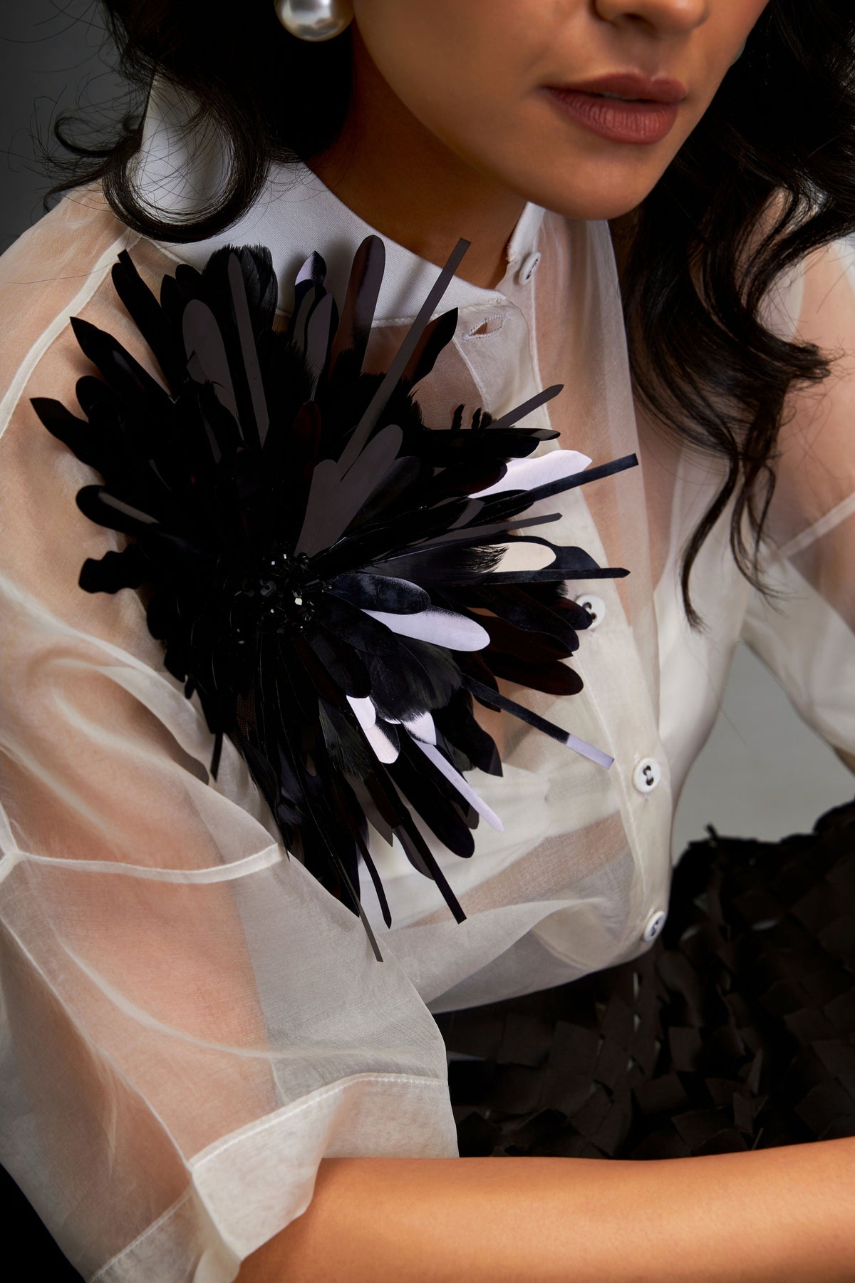 Black Sheer Blouse With 3d-skirt