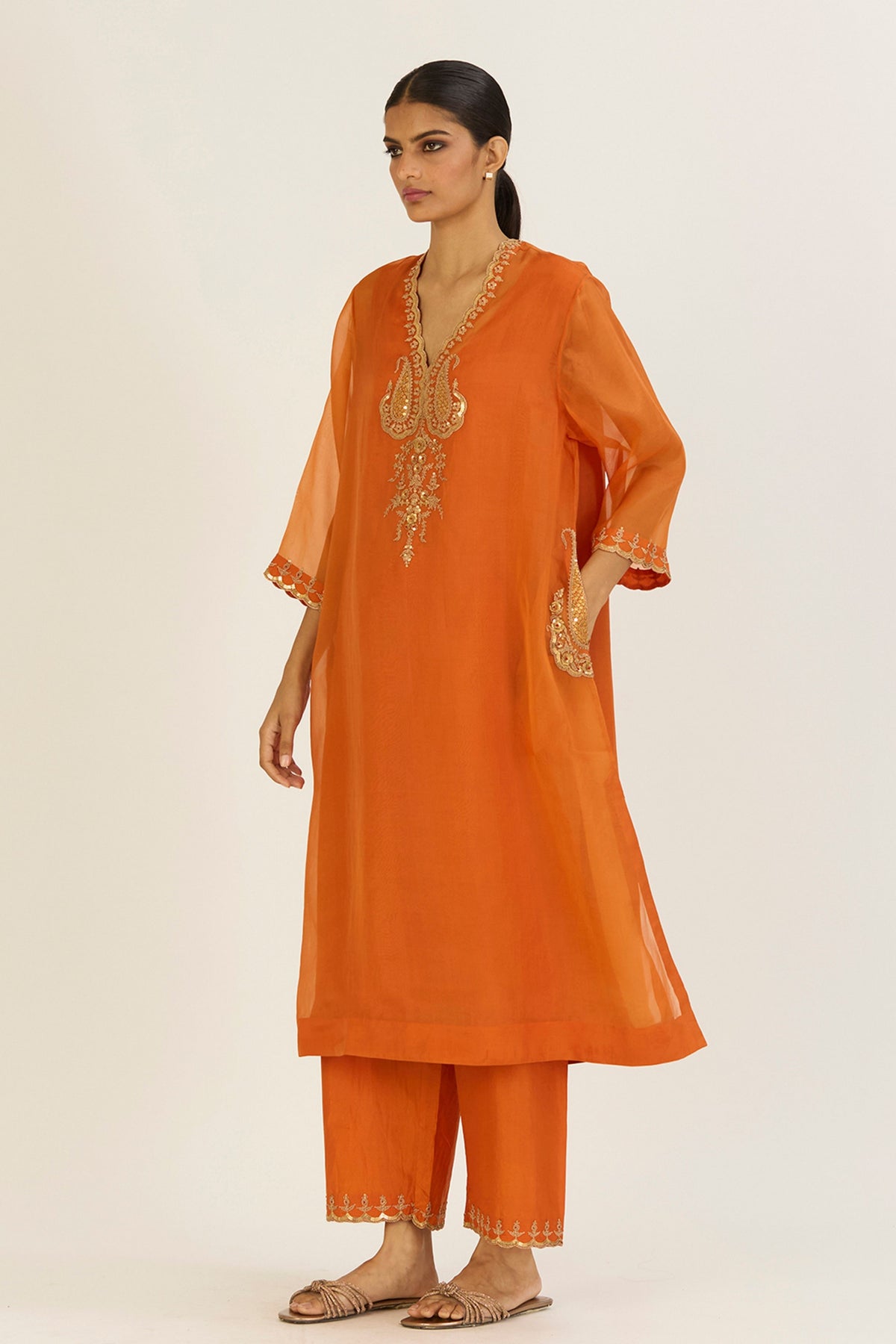 Rysa Orange Kurta &amp; Pants